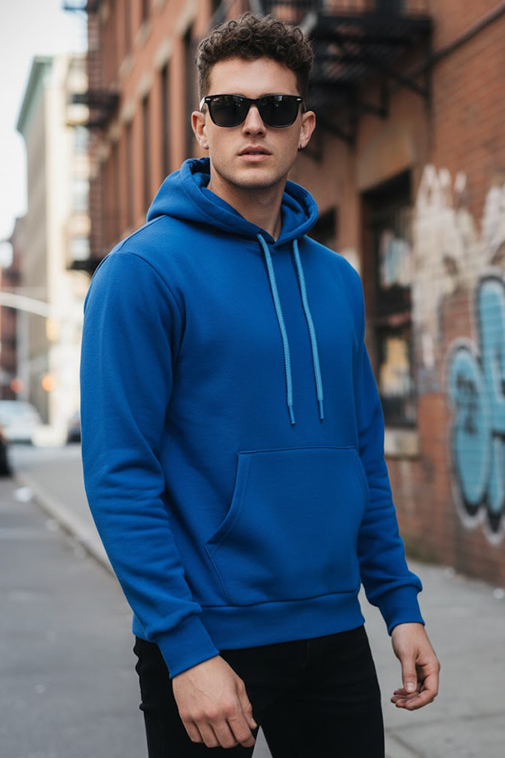 Blue Plain Regular Hoodie