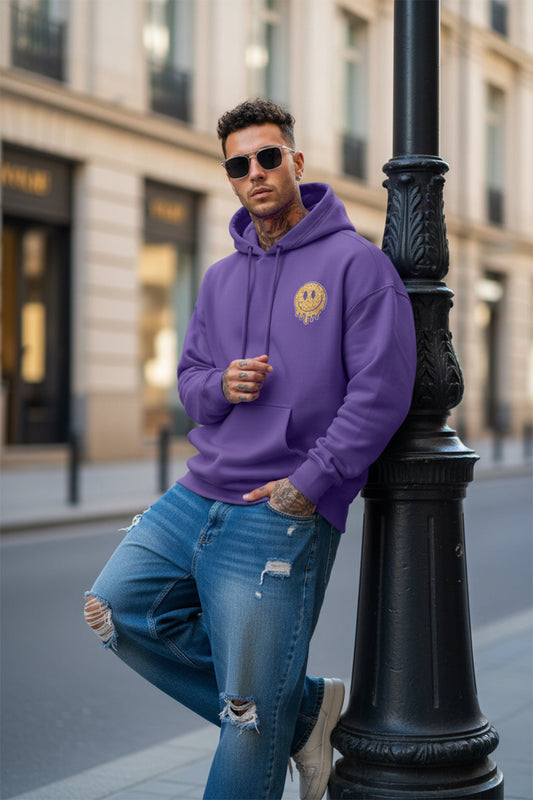 Smile Purple Oversized Pocket Graphic Printed Hoodie